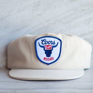 Original Coors Banquet Beer Rodeo Bull Patch on Flat Bill Beige Rope Hat